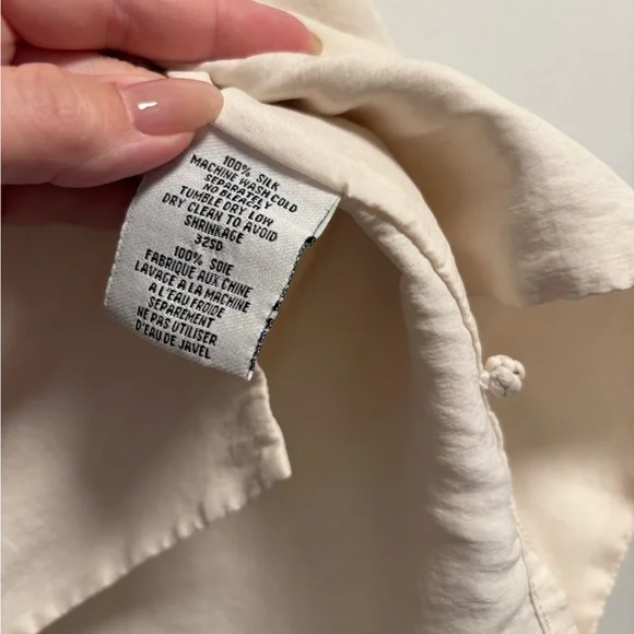Eileen Fisher Cream 100% Silk Button Front Shell - Picture 3 of 3